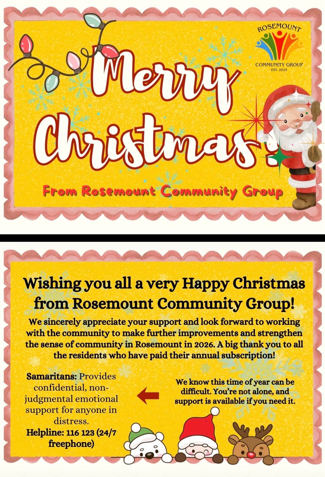Rosemount Community Group would like to wish everyone a very Merry Christmas and a peaceful, happy New Year 🎄🎅🏻✨